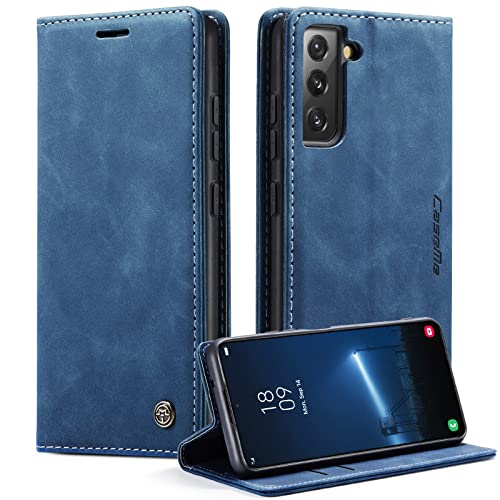 CaseMe Handyhülle für Samsung Galaxy S22 5G Hülle Premium Lederhülle Klappbar Flip Case Tasche Magnet Kartenfach Standfunktion Schutzhülle für Samsung Galaxy S22 5G 6,1'' - Blau von CaseMe