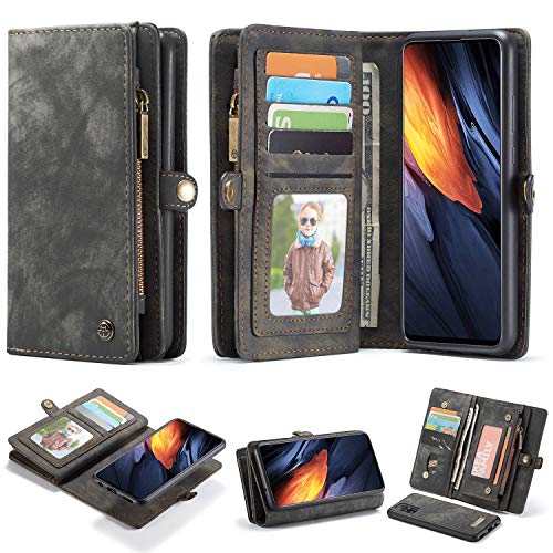 CaseMe Leder Brieftasche Hülle für Samsung Galaxy A71 4G, Handgemacht 2in1 Abnehmbarer Flip Reißverschluss Etui mit Card Slots und magnetischer Back Cover Fall für Samsung Galaxy A71 4G von CaseMe