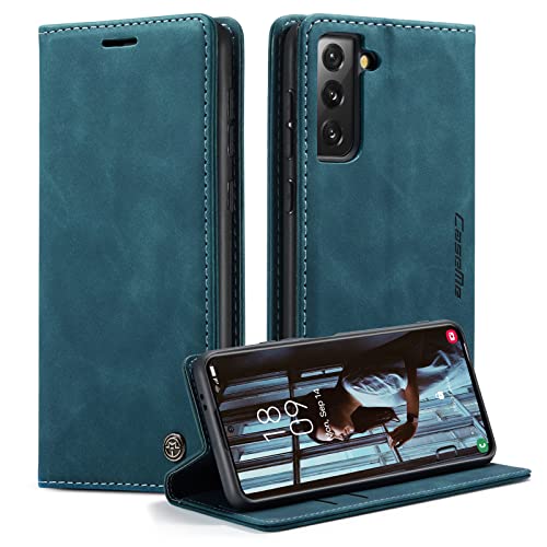 caseme Handyhülle für Samsung Galaxy S21 5G Hülle Premium Leder Klappbar Flip Case Magnet Kartenfach Standfunktion Tasche Schutzhülle für Samsung Galaxy S21 5G (6.2 Zoll) - Blaugrün von CaseMe