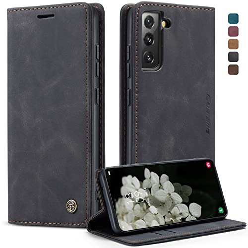 caseme Handyhülle für Samsung Galaxy S22 5G Hülle [Nicht für S22+/PLUS 5G] Premium Leder Klappbar Flip Case Magnet Kartenfach Standfunktion Tasche Schutzhülle für Samsung Galaxy S22 5G 6.1'' - Schwarz von CaseMe