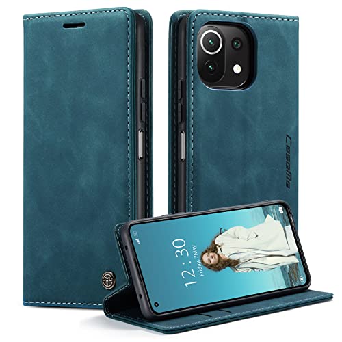 caseme Handyhülle für Xiaomi 11 Lite 5G NE/Mi 11 Lite 4G/5G Hülle Premium Leder Klappbar Flip Case Magnet Kartenfach Standfunktion Tasche Schutzhülle für Xiaomi Mi 11 Lite 5G/4G/5G NE - Blaugrün von CaseMe