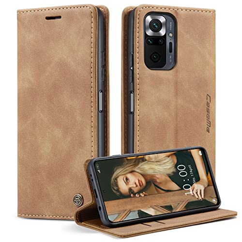 CaseMe Handyhülle für Xiaomi Redmi Note 10 Pro/Xiaomi Note 10 Pro Max Hülle Premium Leder Klappbar Flip Case Magnet Kartenfach Tasche Schutzhülle für Redmi Note 10 Pro/Note 10 Pro Max - Braun von CaseMe