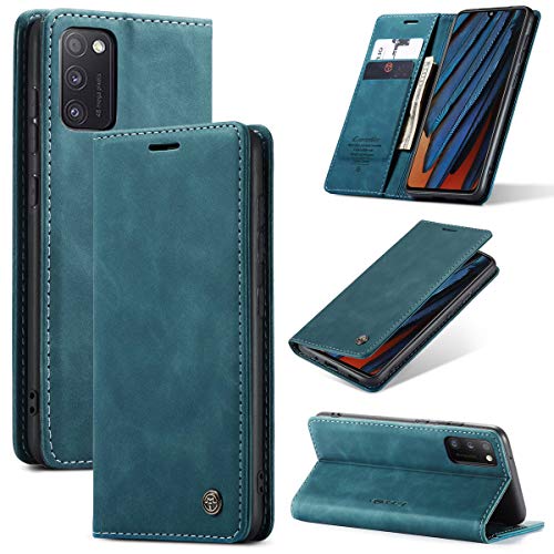 caseme Schutzhülle für Samsung Galaxy A41, Brieftaschenformat, Retro-Design, handgefertigt, Leder, Magnetverschluss, mit Ständer und Geldschacht, Kartenfächer für Samsung Galaxy A41 (Blau) von CaseMe