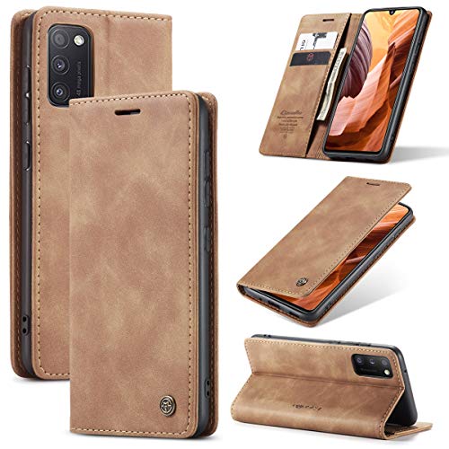 caseme Schutzhülle für Samsung Galaxy A41, Brieftaschenformat, Retro-Design, handgefertigt, Leder, Magnetverschluss, mit Ständer und Geldschacht, Kartenfächer für Samsung Galaxy A41 (Braun) von CaseMe