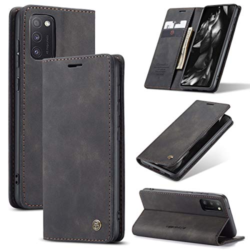 caseme Schutzhülle für Samsung Galaxy A41, Brieftaschenformat, Retro-Design, handgefertigt, Leder, Magnetverschluss, mit Ständer und Geldschlitz/Kartenfächer für Samsung Galaxy A41 (schwarz) von CaseMe