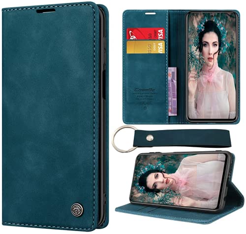 CaseNN Kompatibel mit Samsung Galaxy A13 4G Hülle Handyhülle Premium Leder Flip Case Magnetisch Klapphülle Wallet Lederhülle Bumper Schutzhülle Geldbörse Bumper mit Schlüsselanhänger - Blaugrün von CaseNN