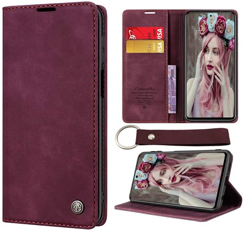 CaseNN Kompatibel mit Samsung Galaxy S20 FE 4G/5G Hülle Handyhülle Premium Leder Flip Case Magnetisch Klapphülle Wallet Lederhülle Bumper Schutzhülle Geldbörse Bumper mit Schlüsselanhänger - Wein Rot von CaseNN