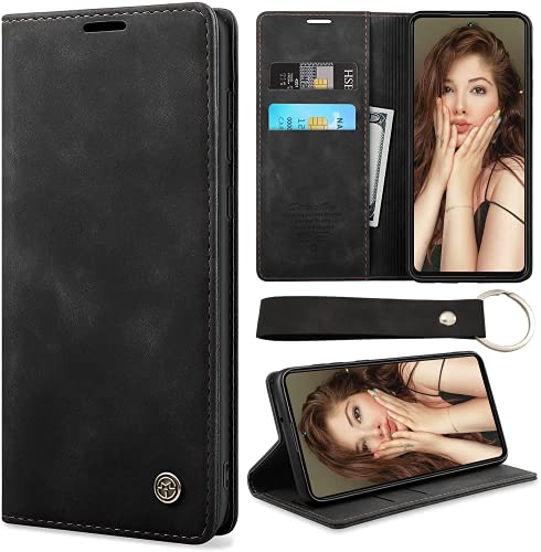 CaseNN Kompatibel mit Samsung Galaxy S22 5G Hülle Handyhülle Premium Leder Flip Case Magnetisch Klapphülle Wallet Lederhülle klappbar Schutzhülle Silikon Bumper mit Schlüsselanhänger - Schwarz von CaseNN