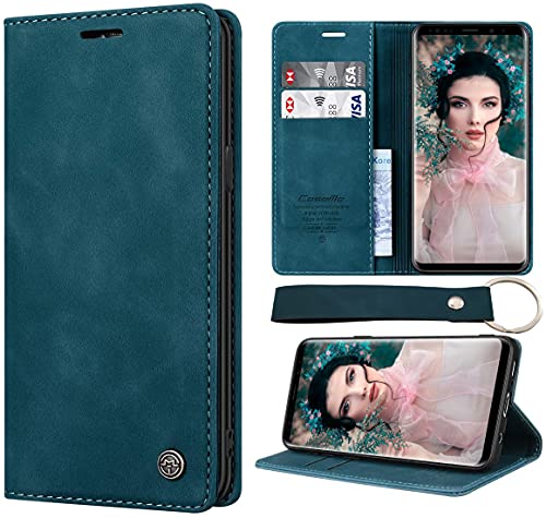 CaseNN Kompatibel mit Samsung Galaxy S9 Hülle Handyhülle Premium Leder Flip Case Magnetisch Klapphülle Wallet Lederhülle klappbar Schutzhülle Bumper mit Schlüsselanhänger - Blaugrün von CaseNN