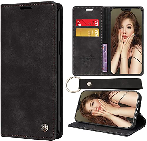 CaseNN Kompatibel mit iPhone 12 Pro Max 6,7'' Hülle Handyhülle Premium Leder Flip Case Magnetisch Klapphülle Wallet Lederhülle Bumper Schutzhülle Geldbörse Silikon Bumper mit Schlüsselanhänger Schwarz von CaseNN