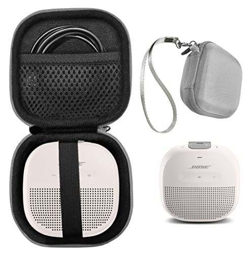 CaseSack Bose SoundLink Micro Bluetooth Lautsprecher Schutzhülle Netztasche für Kabel und anderes Zubehör, Gummiband zur Sicherung des Lautsprechers (Weiß Smoke) von CaseSack