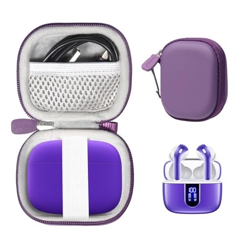 CaseSack Schutzhülle für TAGRY X08 Bluetooth-Kopfhörer, True Wireless Earbuds 60H, Netztasche für Ladekabel (Violett) von CaseSack