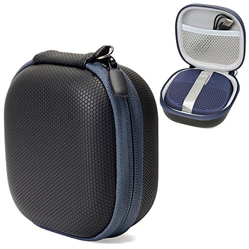 CaseSack SoundLink Micro-Bluetooth-Lautsprecher-Schutzhülle für Kabel und anderes Zubehör, elastischer Gurt zur Sicherung des Lautsprechers Black with Blue Zipper von CaseSack