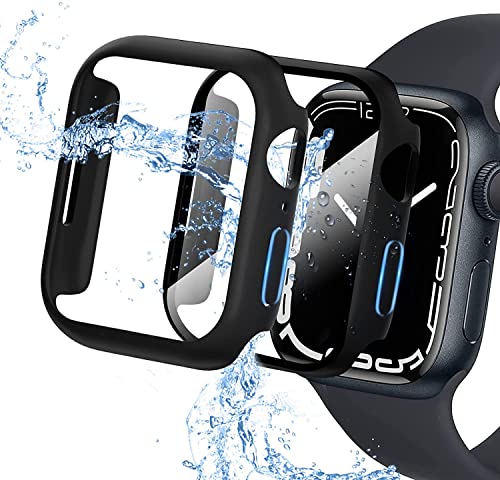 CaseTee 2 Stück Schwarz Hard Hülle Schutzhülle Mit Glas Displayschutz Kompatibel mit Apple Watch Series 8/7 45mm Schutzhülle Weiche Ultradünne TPU Vollständige Abdeckung Cover Case von CaseTee