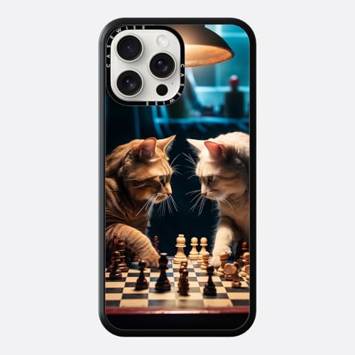 CaseWise für iPhone 16 Pro Hülle mit Katzen Spielen Schach gestaltet von Zenzdesign, Kratzfeste, Ultradünne Schutzhülle, Stilvolles Animals-Design, Braun von CaseWise