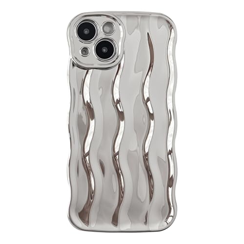 Caseative Curly Wave Pattern Frame Soft Compatible with iPhone Case (Silver, iPhone 13) von Caseative