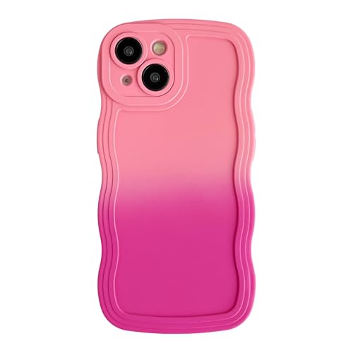 Caseative Farbverlauf, einfarbig, gewellter Rahmen, weich, kompatibel mit iPhone-Hülle (Pink Rot, iPhone 15) von Caseative