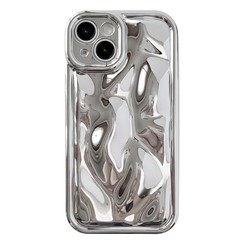 Caseative Kameralinsenschutz mit niedlichem Wellenmuster, verchromt, galvanisiert, weich, kompatibel mit iPhone-Hülle, Hellsilber, iPhone 15 Pro von Caseative