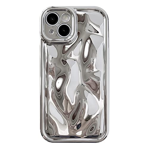 Caseative Niedliche Wasser-Riffelform, verchromt, galvanisiert, Kameralinsenschutz, weich, kompatibel mit iPhone-Hülle (helles Silber, iPhone 14 Pro) von Caseative