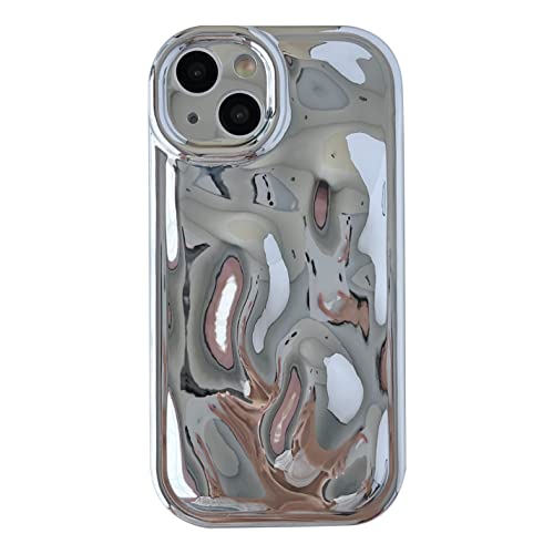 Caseative Niedliche Wasserwellen-Form, verchromt, galvanisiert, Kameralinsenschutz, weich, kompatibel mit iPhone-Hülle (Silber, iPhone 14) von Caseative