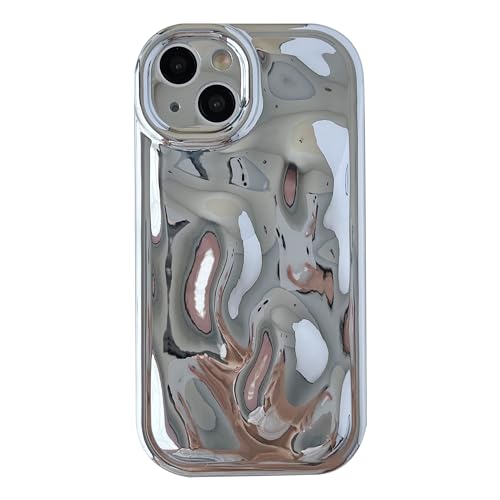 Caseative Niedliche Wasserwellen-Form, verchromt, galvanisiert, Kameralinsenschutz, weich, kompatibel mit iPhone-Hülle (Silber, iPhone 15) von Caseative