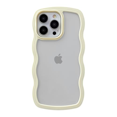 Caseative Niedliche gelockte Wellenrahmenform, stoßfest, weich, kompatibel mit iPhone Hülle (Gelb, iPhone 14 Pro Max) von Caseative