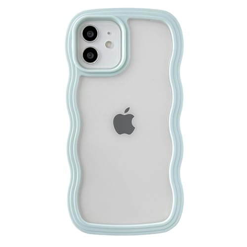 Caseative Niedliche gelockte Wellenrahmenform, stoßfest, weich, kompatibel mit iPhone Hülle (Grün, iPhone 12) von Caseative