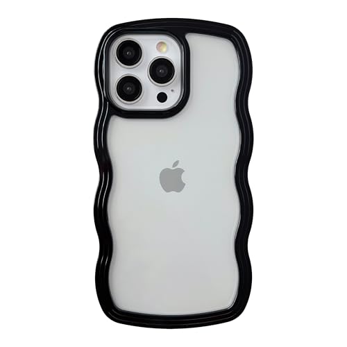Caseative Niedliche gelockte Wellenrahmenform, stoßfest, weich, kompatibel mit iPhone-Hülle (Schwarz, iPhone 14 Pro Max) von Caseative