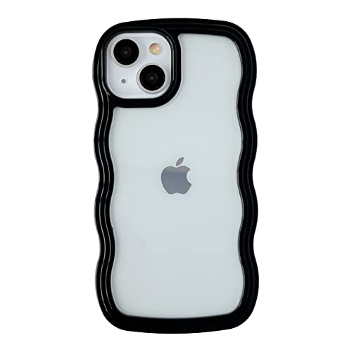 Caseative Niedliche gelockte Wellenrahmenform, stoßfest, weich, kompatibel mit iPhone-Hülle (Schwarz, iPhone 14 Pro Max) von Caseative