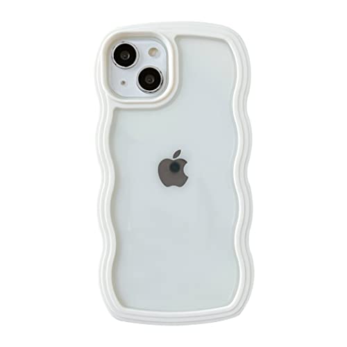 Caseative Niedliche gelockte Wellenrahmenform, stoßfest, weich, kompatibel mit iPhone-Hülle (weiß, iPhone 12) von Caseative