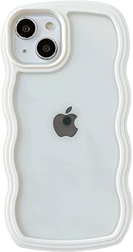 Caseative Niedliche lockige Wellen-Rahmenform, stoßfest, weich, kompatibel mit iPhone-Hülle (Weiß, iPhone 14) von Caseative