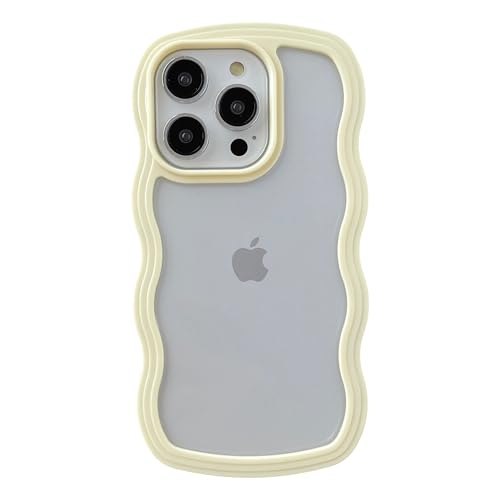 Caseative Niedliche lockige Wellen-Rahmenform, stoßfest, weich, kompatibel mit iPhone-Hülle (gelb, iPhone 14 Pro) von Caseative