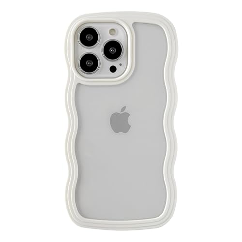 Caseative Niedliche lockige Wellen-Rahmenform, stoßfest, weich, kompatibel mit iPhone-Hülle (weiß, iPhone 13 Pro) von Caseative