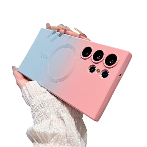 Caseative Schutzhülle für Samsung Galaxy S24 Ultra, rechteckiges Design, Farbverlauf, Kontrastfarbe, magnetisch, kompatibel mit kabellosem MagSafe Laden (Pink / Blau, S24 Ultra) von Caseative