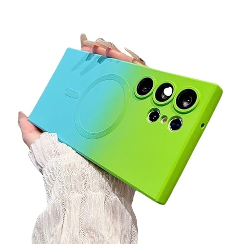 Caseative Schutzhülle für Samsung Galaxy S25 Ultra, rechteckiges Design, Farbverlauf, Kontrastfarbe, magnetisch, kompatibel mit kabellosem MagSafe Laden (Blaugrün, S25 Ultra) von Caseative