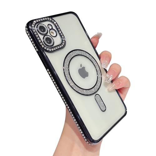 Caseative Schutzhülle für iPhone 11, Glitzer, transparent, magnetisch, kompatibel mit kabellosem MagSafe-Ladegerät, Schwarz von Caseative