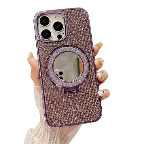 Caseative Schutzhülle für iPhone 12 Pro Max, Glitzer, Diamant-Spiegel mit Ständer, magnetisch, kompatibel mit kabellosem MagSafe Laden (Lila, 12 Pro Max) von Caseative