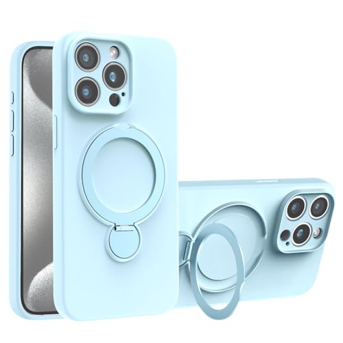 Caseative Schutzhülle für iPhone 16 Pro Max, Bonbonfarben, Flüssigsilikon, Ringhalterung, Ständer, Handyhülle (Blau, 16 Pro Max) von Caseative