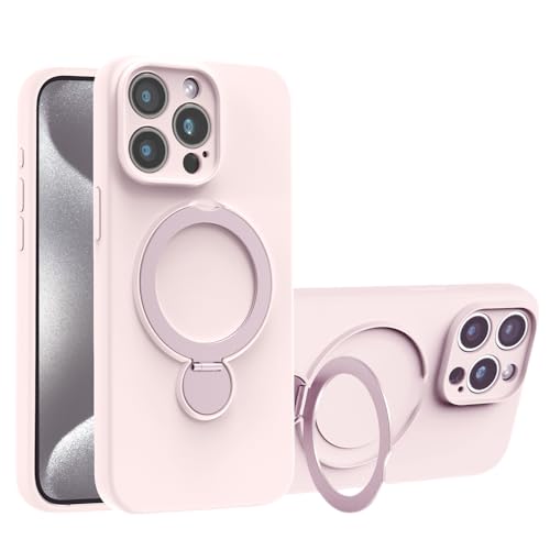 Caseative Schutzhülle für iPhone 16 Pro Max, Bonbonfarben, Flüssigsilikon, Ringhalterung, Ständer, Handyhülle (Rosa, 16 Pro Max) von Caseative