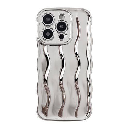 Caseative Schutzhülle für iPhone 15 Pro, Wasserwellen-Design, lockiger Wellenrahmen, weiche Handyhülle (Silber) von Caseative