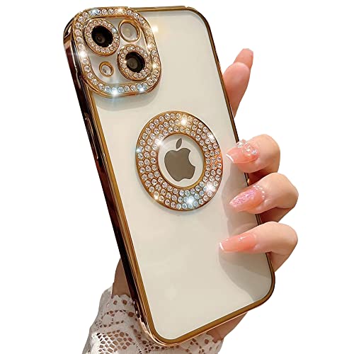 Casechics Kompatibel mit iPhone-Hülle, Luxus Glitzer Bling Glitzer Sparkly Diamant Strass Bumper Kameraobjektivschutz Transparent Klar Weich Stoßfest Abdeckung Handyhülle (Gold, iPhone 12 Pro Max) von Casechics
