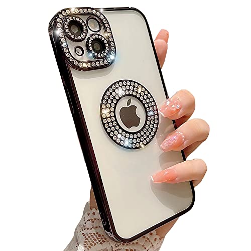 Casechics Kompatibel mit iPhone-Hülle, Luxus Glitzer Bling glitzernde Diamant Strass Bumper Kameraobjektivschutz Transparent Klar Weich Stoßfest Cover Handyhülle (schwarz, iPhone 12 Pro) von Casechics