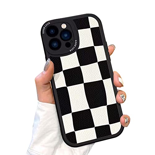 Casechics Kompatibel mit iPhone-Hülle, ästhetisches Design, Retro, klassisches Gitter, kariert, Schachbrett-Kameraobjektivschutz, weich, stoßfest, Handyhülle (schwarz, iPhone 14 Pro Max) von Casechics