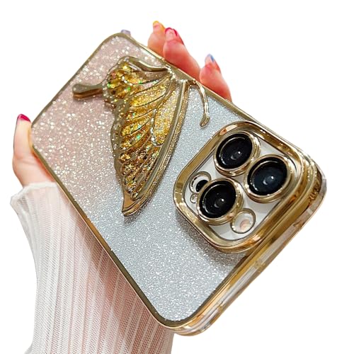 Casechics Kompatibel mit iPhone-Hülle, glitzernd, elektrobeschichtet, Schmetterling, flüssiger Sand, Kameralinsenschutz, weich, stoßfest, Handyhülle (Gold, iPhone 11) von Casechics