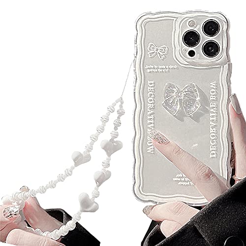 Casechics Kompatibel mit iPhone-Hülle, niedliche 3D-Kristallfliege, lockige Wellenform mit Herz-Armband, Armbandkette, transparent, weich, stoßfest, Handyhülle (weiß, iPhone 13) von Casechics