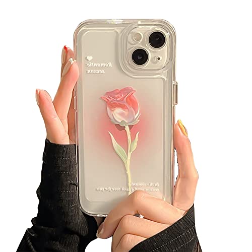 Casechics Kompatibel mit iPhone-Hülle, niedliche Tulpen, Rose, Blume, Kameralinsenschutz, transparent, weich, stoßfest, für Frauen und Mädchen (Rosa, iPhone 15 Pro Max) von Casechics