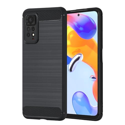 Casecious Kompatibel mit Xiaomi Redmi Note 11 Pro 5G Kohlefaser Soft TPU Brushed Line Basic Phone Back Case Cover (Schwarz) von Casecious