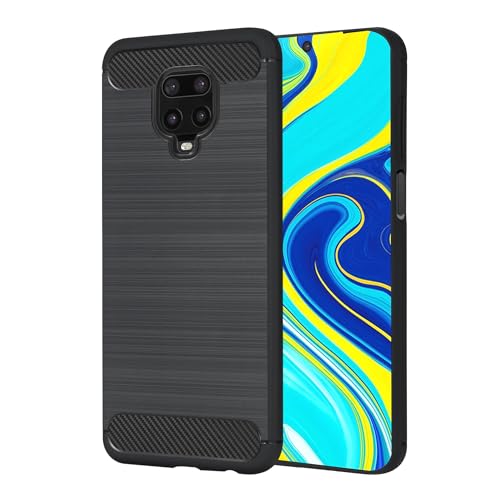 Casecious Kompatibel mit Xiaomi Redmi Note 9s oder 9 Pro Kohlefaser Soft TPU Brushed Line Basic Phone Back Case Cover (Schwarz) von Casecious