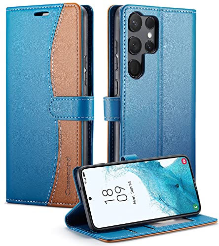 Casecond Handyhülle für Samsung Galaxy S23 Ultra 5G Hülle Premium Leder Klappbar Flip Case Wallet Magnet Magnetisch Kartenfach Klapphülle RFID Schutzhülle Brieftasche Lederhülle Blau und Braun von Casecond