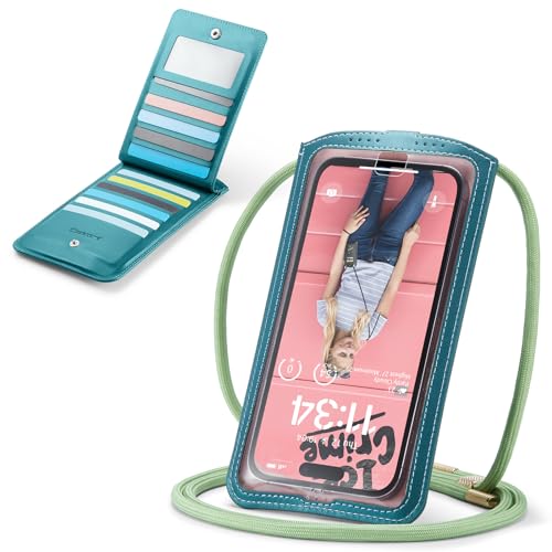 Casecond Handytasche zum Umhängen Geldbörse Universal Crossbody Handy Tasche Kleine Umhängetasche Damen mit Handykette für iPhone 15 11 Pro Max Samsung Z Flip 5 4 S24 S23 Xiaomi Redmi Bis zu 7.5" Grün von Casecond